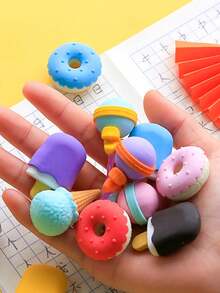 4pcs Creative Shaped Student Eraser Ice Cream Cake Eraser Set Hamburger Cartoon Eraser Stationery Gift, Back To School - Sets - View 1