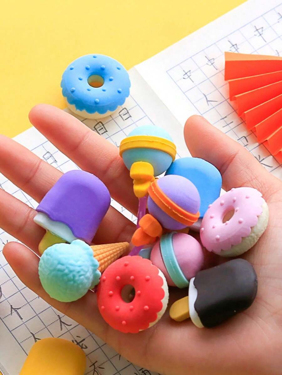 4pcs Creative Shaped Student Eraser Ice Cream Cake Eraser Set Hamburger Cartoon Eraser Stationery Gift, Back To School - Sets - View 1