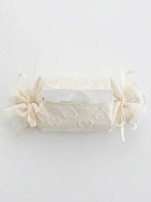 1PC Sweet Candy Roll Tissue Box Cover, Lace Ruffle Edge & Ribbon Bow Tissue Holder, Heart Pattern Fabric Tissue Dispenser, Cute Aesthetic Home Decor For Bedroom Bathroom Office - Multicolor - View 11