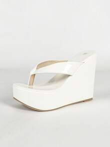 Women's Toe-Clip Wedge Heel Thick Sole Sandals, Plus Size Slide Sandals, Outdoor Beach Shoes - White - View 19