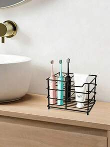Soporte para cepillos de dientes de baño, estante de almacenamiento de baño moderno de acero inoxidable negro con 5/6 compartimentos y ranura para pasta de dientes, adecuado para el almacenamiento y la organización de artículos de tocador en el hogar moderno - A - Ver 10