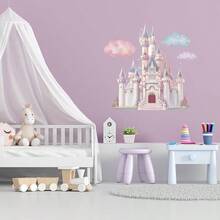 - Calcomanas de pared de castillo de princesa, calcomana de pared de castillo de hadas de nubes, vinilo extrable para decoracin de pared para nias, recmara, cuarto de beb, sala - rosa - Ver 3
