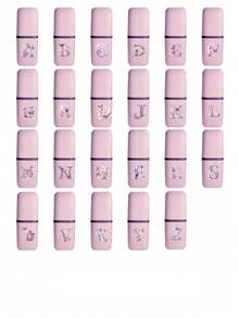 便携式旅行牙刷盒套装，紫色蝴蝶及字母A-Z印花，带盖，含牙膏架、牙刷架、漱口杯，浴室配件，户外旅行牙刷收纳盒，防尘收纳盒，旅行必备，学习用品 - 粉色 - 查看 2