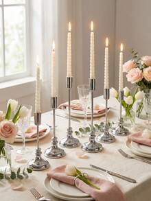 Classic Tiered Taper Candle Holder, Silver Romantic Valentine's Day Decorative Candle Stand, Elegant Tabletop Centerpiece, Wedding Romantic Candle Holder, Fireplace Decor Candle Holder, Wedding Home Decor Pillar Candle Stand - Elegant Style - View 10
