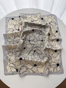 1pc Women's Elegant/Vintage Fashion Printed Faux Silk Square Scarf/Satin Square Scarf, Can Be Used As Headscarf, Scarf, Shawl, Lightweight And Comfortable, Suitable For Daily Wear And Spring, Summer, Autumn Outings, Also An Ideal Gift Choice For Mother's Day, Women's Day. - Beige - View 2