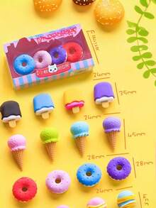 4pcs Creative Shaped Student Eraser Ice Cream Cake Eraser Set Hamburger Cartoon Eraser Stationery Gift, Back To School - Sets - View 5