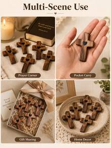 Aesthetic Walnut Wood Cross Set With Black Heart Healing Pocket Cross For Christians Wooden Cross Sleek Texture Blessing Carried Cross For Desk Grief Comfort Anxiety Relief Tokens - 5Pcs - View 11