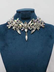 Multi-Layer Asymmetrical Rhinestone Necklace Bridal Wedding Jewelry Necklace Accessory - Silver AB - View 2