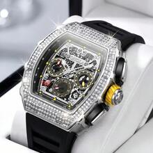 ONOLA Men's Automatic Mechanical Watch Multifunction Chronograph Tonneau Rhinestone Waterproof Wristwatch With Gift Box - one-size - View 7