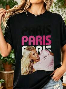 Paris Hiltons Vintage Portrait T-Shirt 100% Cotton Pop Style Y2K Unisex - Black - View 1