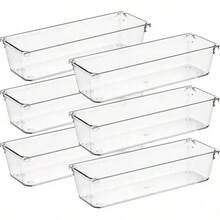 1/2/4/6層抽屜收納盒 3"X9" 塑料收納容器，壓克力桌面收納托盤附防滑墊，透明收納盒適用於化妝品、珠寶、廚房、浴室與辦公用品 - 查看 2