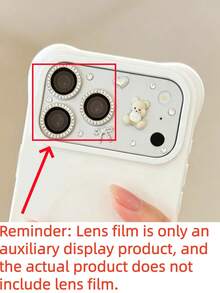Cute 3D Bear Bling Rhinestone Pearl Scratch Resistant Transparent Base Lens Camera Protector Compatible With IPhone 17ProMax 17Pro Camera Accessories Durable Clear Protective Layer Camera Lens Cover - Pure White Bear - View 6