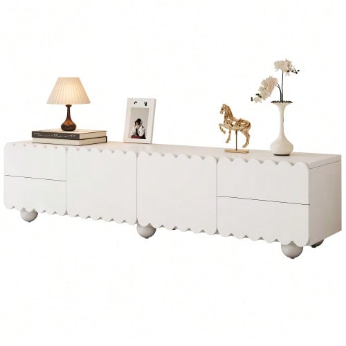 Modern White TV Stand, TV Unit, TV Panel, Low TV Cabinet. Unique Design. 175 X 38 X 37 Cm (L X W X H)