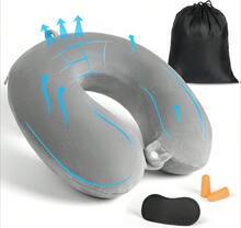 Cuscino da collo portatile, pieghevole e gonfiabile – Supporto universale per il collo per aerei e auto - Grigio Chiaro - Visualizzare 1
