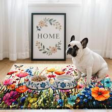 1pc Colorful Wildflower Butterfly Pattern Printed Faux Cashmere Surface TPR Bottom Doormat, Bathroom Mat, Kitchen Mat, Laundry Room Mat, Holiday Atmosphere Decor, Home Decor, Party Decor, Wedding Decor, Dining & Kitchen Decor - Multicolor - View 4
