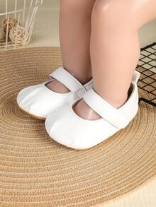 1 Pair Girls' Ruched PU Hook & Loop Design Flat Mary Jane Solid Color Casual Princess Style Shoes, Suitable For Autumn - White - View 8