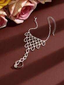 Elegante cadena de mano con borlas de cristal dorado, pulsera ajustable encantadora, adecuada para fiesta de noche de mujeres, regalo de aniversario - Plateado - Ver 10
