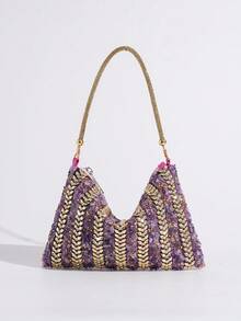 New Evening Bag With Rhinestone Decor, Elegant Handbag For Banquet, Portable Zipper Pouch For Party And Gathering, European And American Style Exquisite Clutch, Formal Dress Bag, Fashionable Evening Purse - Purple - View 8