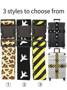 1 Set Leopard Print, Striped Luggage Strap, Cruise Luggage Tag, Adjustable Luggage Belt, Packing Strap, Reinforced Single-Letter Luggage Strap Buckle, Back To School Gift, Teacher Gift - Multicolor - View 1