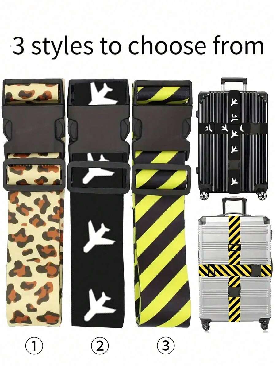 1 Set Leopard Print, Striped Luggage Strap, Cruise Luggage Tag, Adjustable Luggage Belt, Packing Strap, Reinforced Single-Letter Luggage Strap Buckle, Back To School Gift, Teacher Gift - Multicolor - View 1