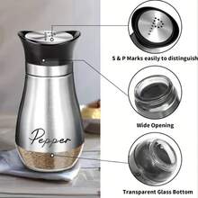 1set Salt And Pepper Shaker Set, Reusable Glass Bottom Salt And Pepper Shakers With Stainless Steel Lids, Easy To Clean, Suitable For Kitchen Cooking Table, RV, Camping, BBQ. Seasoning Bottles. Salt And Pepper Bottles, Essential Home Kitchen Tools, BBQ Accessories, Random Color - Multicolor - View 6