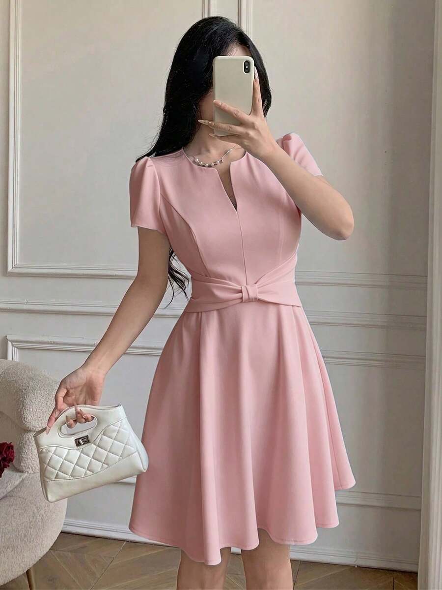 YkhahaYkhahaCelisse Vestido elegante con diseño de lazo para ceñir la cintura, estilo francés para mujeresYkhahaYkhaha - Rosa Pálido - Ver 1