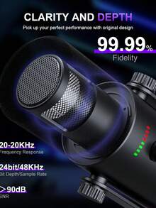 XLR/USB 動圈麥克風套件，附 RGB 播客麥克風、靜音按鈕、增益旋鈕、音量控制、懸臂支架，適用於直播、遊戲、配音、錄音 - 查看 8