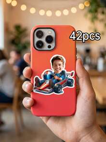 Pegatinas faciales personalizadas con tema de carreras, etiquetas de sellado con foto personalizada para decoración de regalos, decoración de pegatinas con diseño de carreras, decoración de fiesta de cumpleaños con tema de carreras, suministros para fiesta con tema de carreras, recuerdos de fiesta de feliz cumpleaños, regalos personalizados - Multicolor - Ver 8