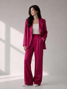 Women's Tailored Blazer, Elegant, Loose Fit, Casual, Long Sleeve, For Work And Everyday Wear - 酒紅色 - 查看 1