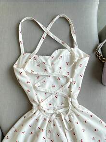 New Women's Floral Print Dress, Strappy Back, Backless, Multi-Layered, Pastel Style, Ideal For Dates, Vacations, Meetings, Parties, Holidays And Daily Wear - 象牙白色 - 查看 2