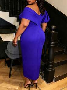 Sexy Damen V-Ausschnitt Cocktailkleid mit Schlitz vorne, geeignet für Geburtstag, Hochzeitsgast, Abschlussfeier, Abendparty, Homecoming, Silvester - Blau - Übersicht 3