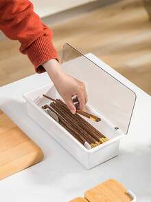 2pcs Home Dust-Proof Covered Cutlery Storage Box, Kitchen Multi-Functional Spoon Fork Cutlery Integrated Storage Rack - View 1