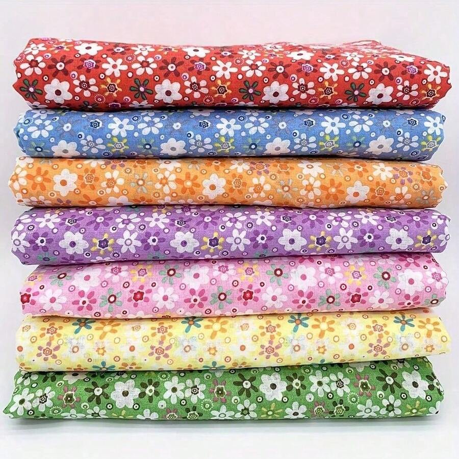 1pc Cute Country Style Floral Pattern Cotton Fabric, 7 Different Floral Colors, Soft And Breathable, Pre-Cut Fabric, Suitable For Patchwork, Sewing, Handmade DIY Projects And Home Decor. - Yellow - View 1