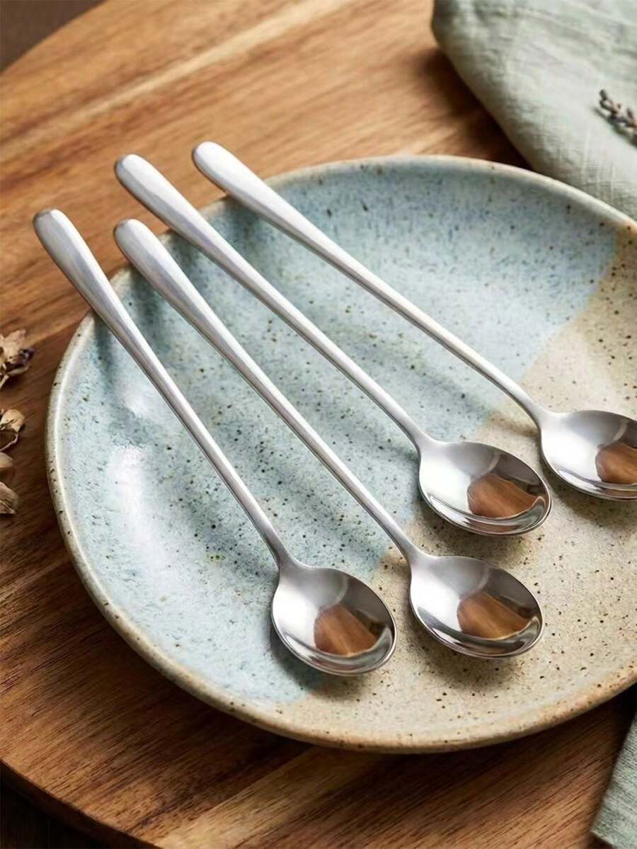 1pc/2pcs/4pcs/6pcs/8pcs Stainless Steel Long Handle Iced Tea Spoon, Coffee Spoon, Ice Cream Stirring Spoon, Kitchen Utensils - View 1