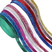 1pc 10 Yards 10mm Shiny Velvet Ribbon, For Gift Wrapping, Holiday Decoration, Colorful Onion Velvet Glitter Webbing - Green Onion Glitter Ribbon - View 6