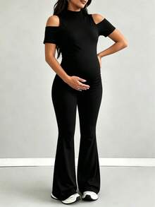 Mono de maternidad de unicolor con hombros descubiertos negro para verano - Negro - Ver 8