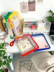 1pc Versatile Clear Document Pouch Waterproof Zipper File Bag Large Capacity Wide Bottom Space Saving Multi Color Design Portable Organizer For Test Papers Home Work Certificates Bills Receipts Stationery Pencil Cases Ideal For School Office - Multiple Styles - View 3