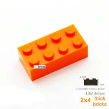 80pcs Bulk Building Blocks Thick Figures Bricks 2x4 Dots Size Creative Educational Compatible 3001 Plastic Toy for - 80 piezas naranjas - Ver 1