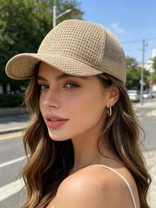 1pc/2pcs Unisex Baseball Cap, Polyester, Beach Vacation Travel Season Hat, Colorful Solid Color Hollow Out Summer Spring All Season Hat, Suitable For Business Trip Travel Street Decoration Baseball Cap - A - View 5