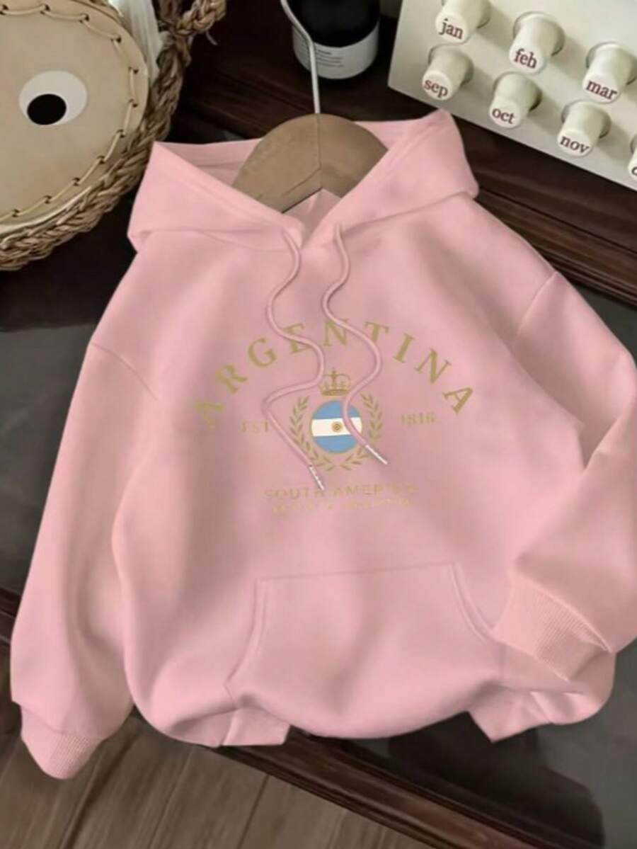 Women's Kangaroo Hoodie Winter Sweatshirt With Argentina South America Print - New Special Casual Street Stylish Modern Premium Warm For Everyday Wear - Rosa - Xem 1