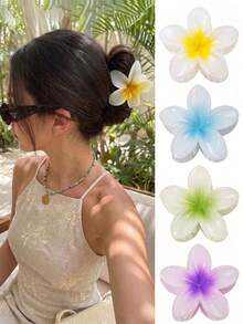 1/4pcs Hibiscus Flower Jelly Color Hair Clips, Lightweight Plastic,Hair Accessories, Suitable For Daily,Casual,Party,Beach Holiday,Summer Essential - Multicolor - View 1