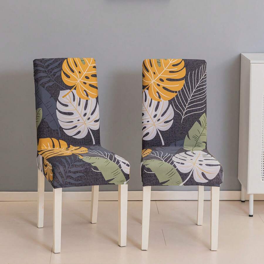 1pc/4pcs/6pcs/8pcs Removable Chair Covers, Dining Chair Covers, Tropical Plant Print Pattern, Elastic, Suitable For Dining Room, Kitchen, Living Room Home Decor, Holiday Party Decoration - Green - View 1