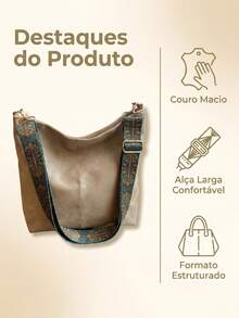 Women's High-Quality PU Bucket Bag, Wide Adjustable Printed Strap, Casual Street Style For Everyday Use - 象牙色 - 查看 3