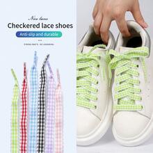 1 Pair Plaid Lace Shoelaces, 120cm/47.2in, Polyester Silk DIY Ballet Style, Fashion Versatile, Fresh & Sweet, Casual German Trainer Bow Flat Shoe Laces - Multicolor - View 1