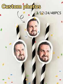 1/12/24/48PCS Personalized Face Straws, Custom Cut-Out Photo Faces, Customized Face Confetti, Face Photo Stickers With Straws And Fixings, Home Decor, Party Decoration, Personalized Custom Gift, Unique Gift - Multicolor - View 1