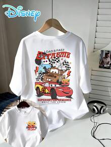 Officially Licensed Disney Cars McQueen And Mater T-Shirts, Casual Street Style, Suitable For Everyday Wear, Men's Summer T-Shirts, Outdoor Sportswear. - 白色 - 查看 2