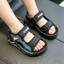 Sandalias abiertas de niña con lazo de strass, sandalias transpirables para playa y vacaciones - Negro - Ver 3