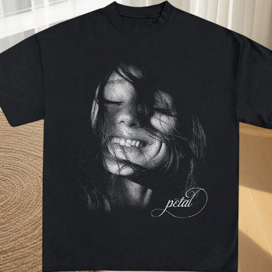 ArianaGrande Petal Portrait-Shirt ArianaGrande Ariana Petal Album Vintage Shirt - 黑色 - 查看 1