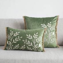 Französischer Landhausstil Vogel-Stickerei Kissenbezug, Vintage Botanik Blumen Kissenbezug mit Quastenbesatz, Shabby Chic Salbeigrün & Beige Heimdekoration, 1 Stück - Anthrazitgrau - Übersicht 14