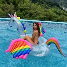 Viral Sequin Unicorn Inflatable Float, Adult Pool Ride-On, Style Photo Prop, Summer Pool Party Inflatable Float Bed, Oversized Thickened Rainbow Unicorn Swimming Float Mat, Vacation Photo Essential, Viral Transparent Sequin Unicorn Inflatable Water Float - Inflatable Rainbow Transparent Unicorn Pegasus - View 2